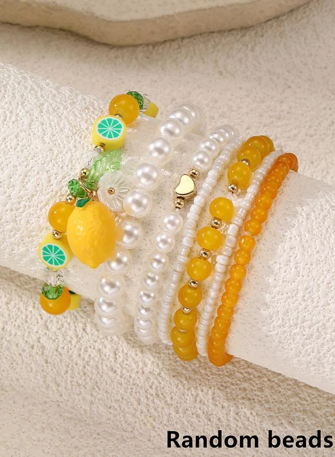 Take Two Take Two 7pcs Lemon Pendant Beaded Bracelet Set