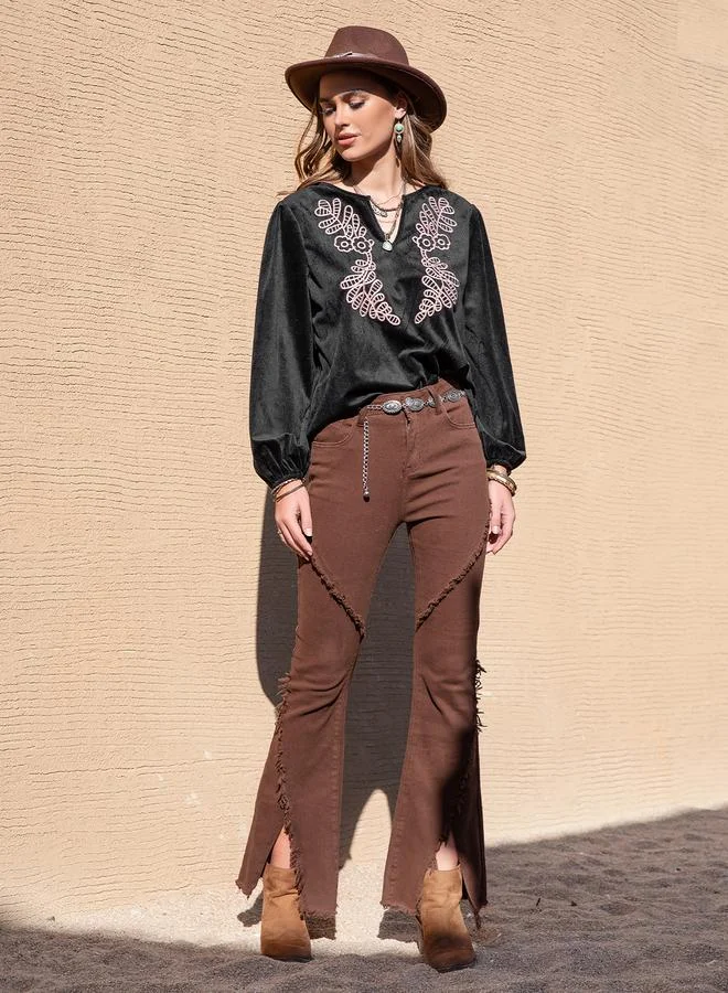 تايك تو بلوزة مطبعة بزهور مع اكمام جرس