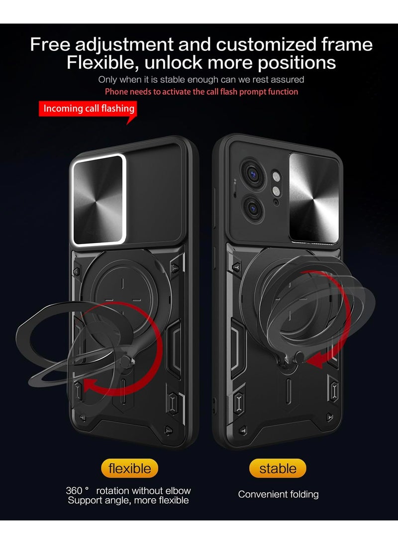 Motorola Edge 40 5G Black Mobile Phone Case Cover, Slide Camera Lens Cover, 360°Rotating Kickstand Ring, Bumper Shockproof Phone Case，Compatible with Car Magnetic Mount - Image 3