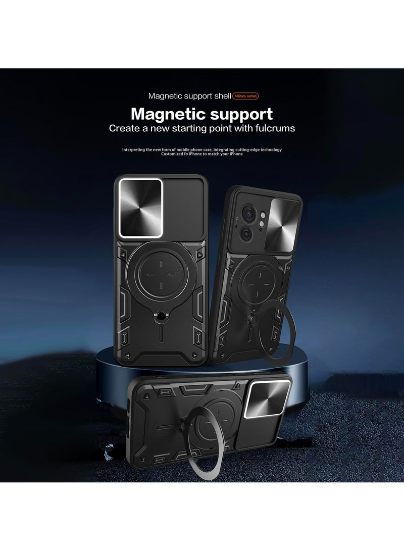 Motorola Edge 40 5G Black Mobile Phone Case Cover, Slide Camera Lens Cover, 360°Rotating Kickstand Ring, Bumper Shockproof Phone Case，Compatible with Car Magnetic Mount - Image 2