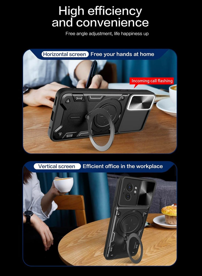 Motorola Edge 40 5G Black Mobile Phone Case Cover, Slide Camera Lens Cover, 360°Rotating Kickstand Ring, Bumper Shockproof Phone Case，Compatible with Car Magnetic Mount - Image 4