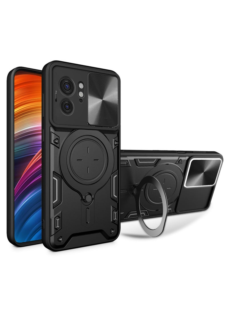Motorola Edge 40 5G Black Mobile Phone Case Cover, Slide Camera Lens Cover, 360°Rotating Kickstand Ring, Bumper Shockproof Phone Case，Compatible with Car Magnetic Mount - Image 1