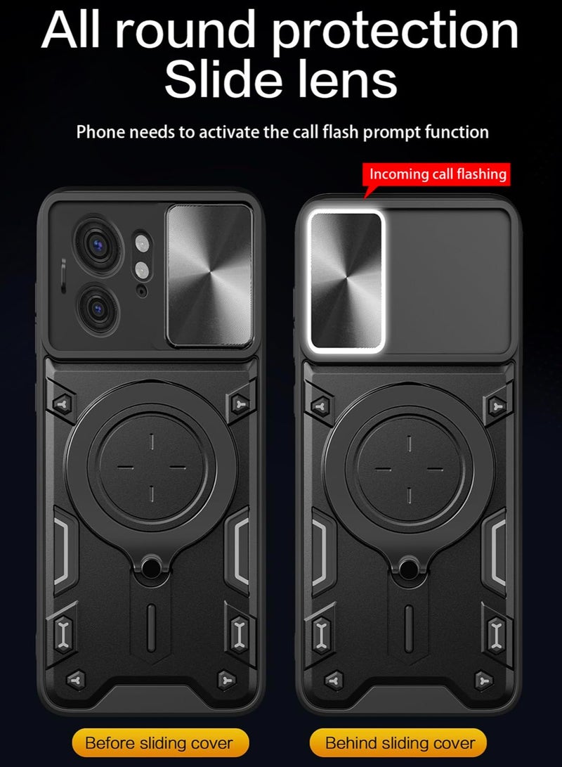 Motorola Edge 40 5G Black Mobile Phone Case Cover, Slide Camera Lens Cover, 360°Rotating Kickstand Ring, Bumper Shockproof Phone Case，Compatible with Car Magnetic Mount - Image 5