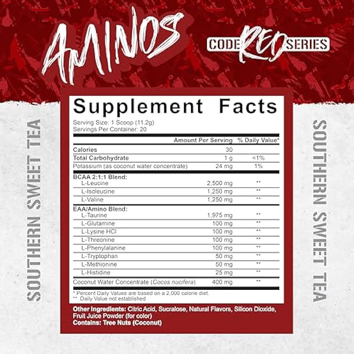 5% Nutrition Code Red Aminos BCAA & EAA Post Workout Recovery Powder | Full Spectrum Essential Amino Acid Complex for Men & Women (Southern Sweet Tea) - Image 2