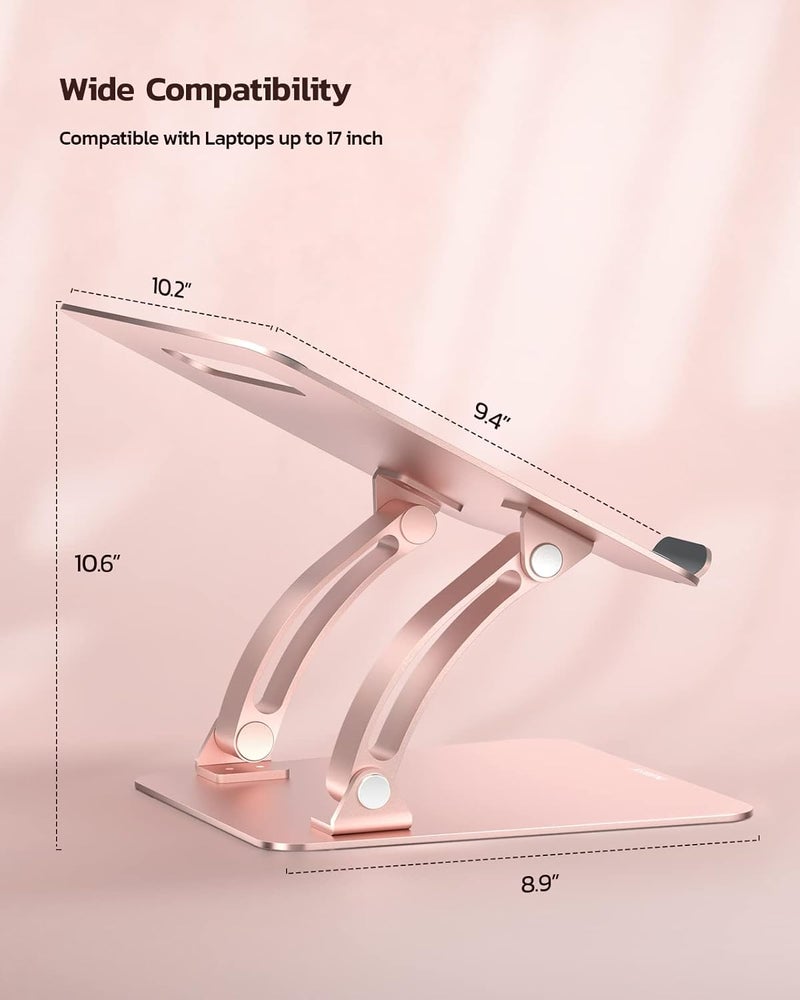 nulaxy Fully Adjustable Laptop Stand for Desk, Dual Foldable Aluminum Computer Riser with Heat-Vent, Ergonomic Notebook Holder Portable Office Accessories Compatible with All 10-17" Laptops, Pink - Image 5