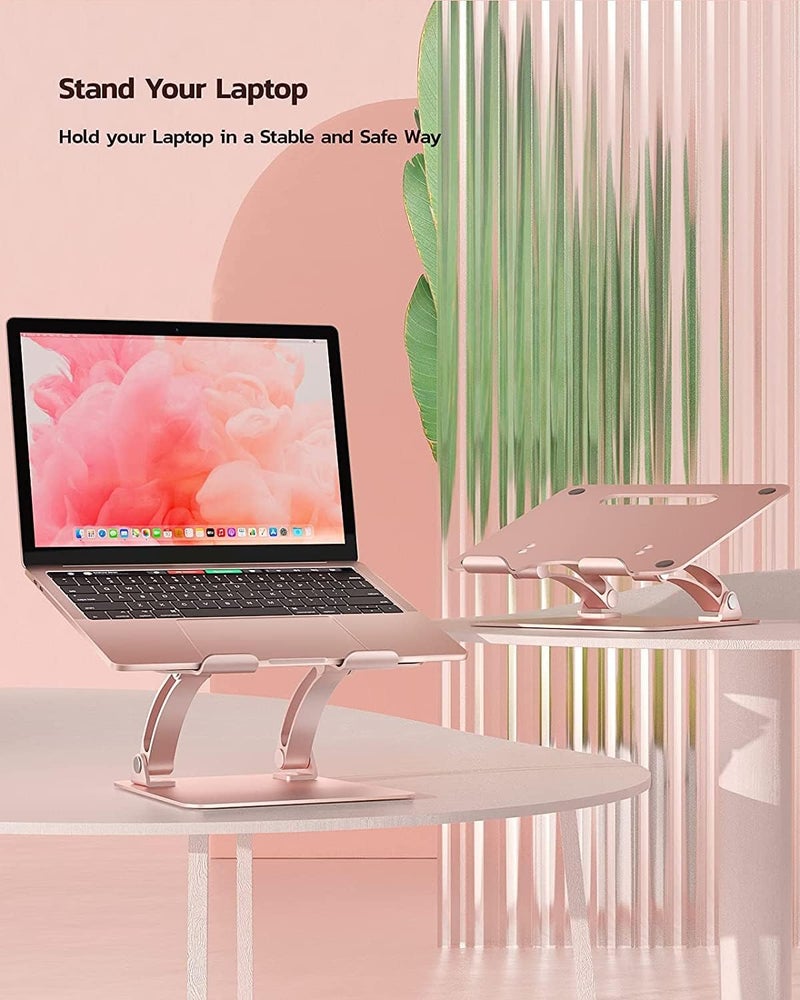 nulaxy Fully Adjustable Laptop Stand for Desk, Dual Foldable Aluminum Computer Riser with Heat-Vent, Ergonomic Notebook Holder Portable Office Accessories Compatible with All 10-17" Laptops, Pink - Image 4