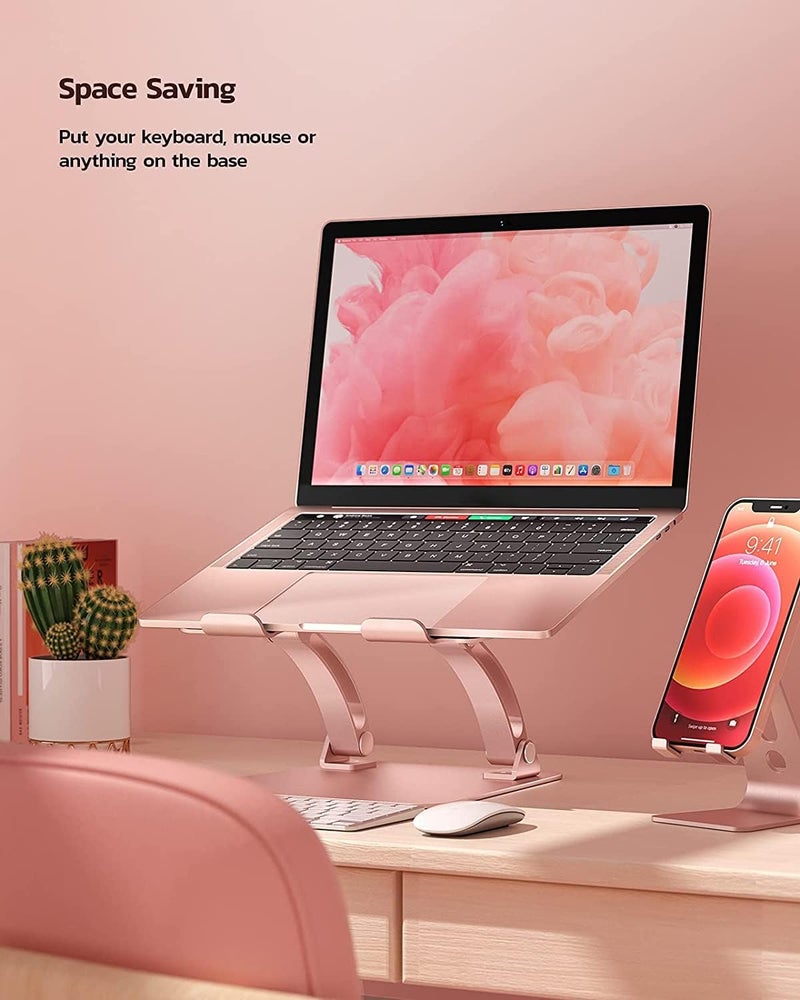 nulaxy Fully Adjustable Laptop Stand for Desk, Dual Foldable Aluminum Computer Riser with Heat-Vent, Ergonomic Notebook Holder Portable Office Accessories Compatible with All 10-17" Laptops, Pink - Image 3