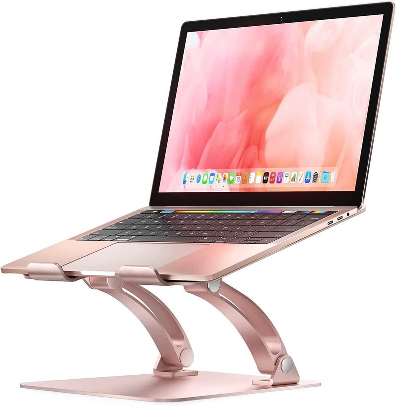 nulaxy Fully Adjustable Laptop Stand for Desk, Dual Foldable Aluminum Computer Riser with Heat-Vent, Ergonomic Notebook Holder Portable Office Accessories Compatible with All 10-17" Laptops, Pink - Image 1
