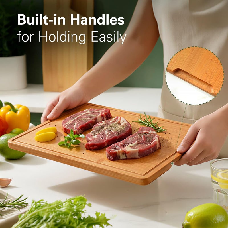 Zarler Bamboo Cutting Boards for Kitchen, 3 Piece Durable Wood Cutting Board with Juice Grooves and Handles, Wooden Chopping Board Set for Meal Prep, 500℉ Carbonized Bamboo, Ideal Kitchen Gift - Image 5