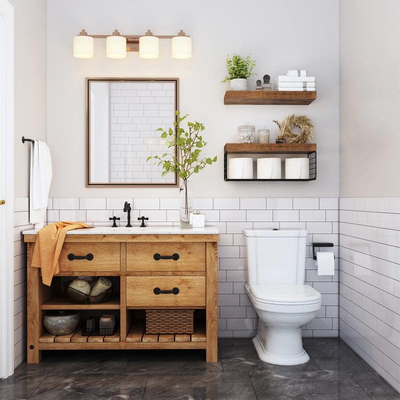QEEIG Bathroom Shelves Over Toilet - Wall Mounted Floating Shelves Toilet Paper Storage Small Farmhouse Decor Shelf 16 inch Set of 2, Rustic Brown (019-BN2) - Image 2