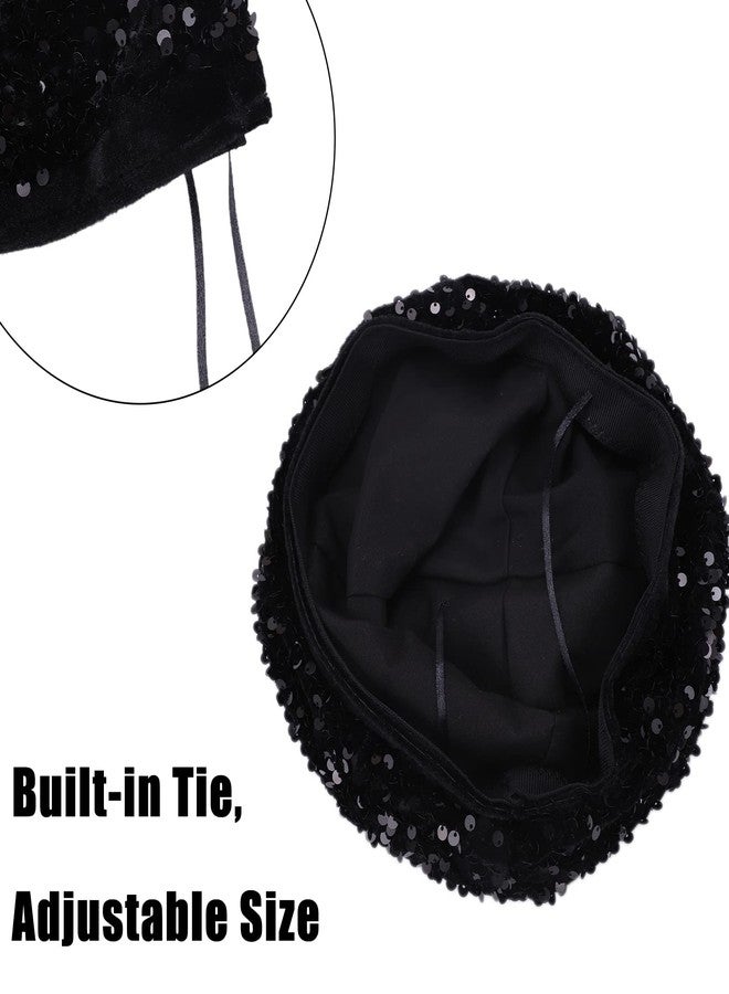 LUCKYBUNNY Sequin Beret Artist Hat Bling French Beret Hats for Women, Fascinator Hat Christmas Parties Dances Accessories (Berets Style - Black) - Image 4