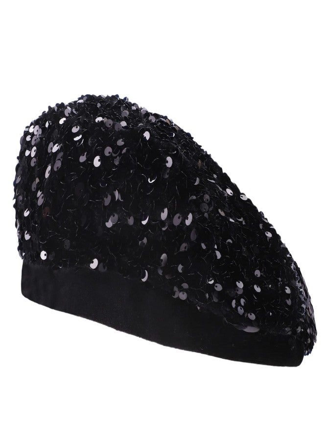 LUCKYBUNNY Sequin Beret Artist Hat Bling French Beret Hats for Women, Fascinator Hat Christmas Parties Dances Accessories (Berets Style - Black) - Image 1