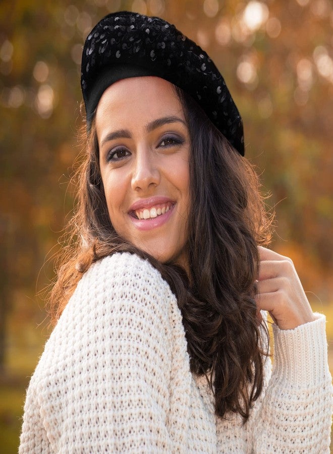 LUCKYBUNNY Sequin Beret Artist Hat Bling French Beret Hats for Women, Fascinator Hat Christmas Parties Dances Accessories (Berets Style - Black) - Image 5