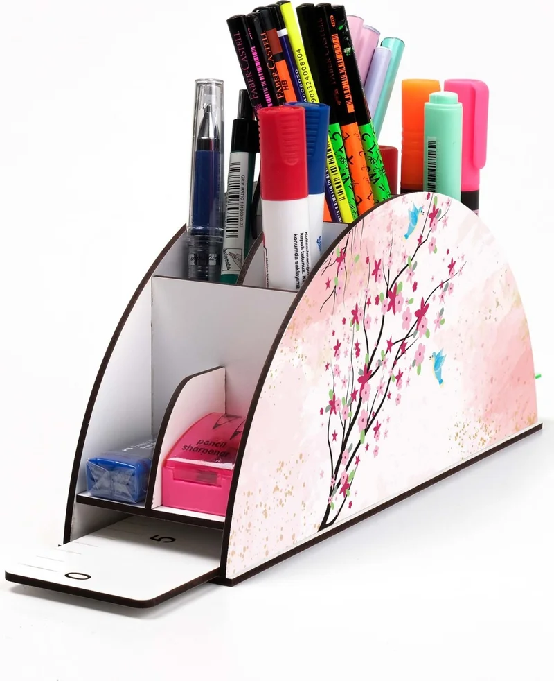 نوتبا Wooden Vip Kirazdalı Rainbow Ruler Desktop Pencil Holder Organizer for Kids VIP122
