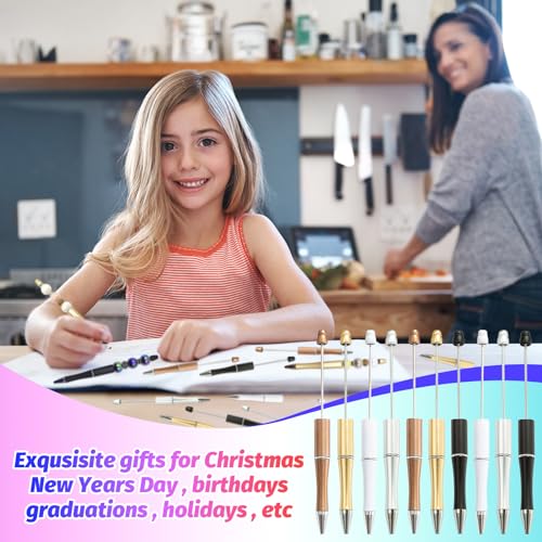 DASTTUIS 150 Pieces DIY Beadable Pens Kit - 50 plastic Beadable Pens Bulk, Refills & pen bags Included - Beaded Pens Black Ink Ballpoint Cute Pens for Students Teacher（Versatile） - Image 5