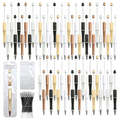 DASTTUIS 150 Pieces DIY Beadable Pens Kit - 50 plastic Beadable Pens Bulk, Refills & pen bags Included - Beaded Pens Black Ink Ballpoint Cute Pens for Students Teacher（Versatile） - Image 1