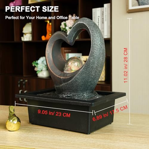 JOINDATAT Indoor Tabletop Water Fountain, Zen Meditation Waterfall Fountain with ON/Off Switch, Heart Shape Decoration with LED Light for Home Office Relaxation Decor - Image 2
