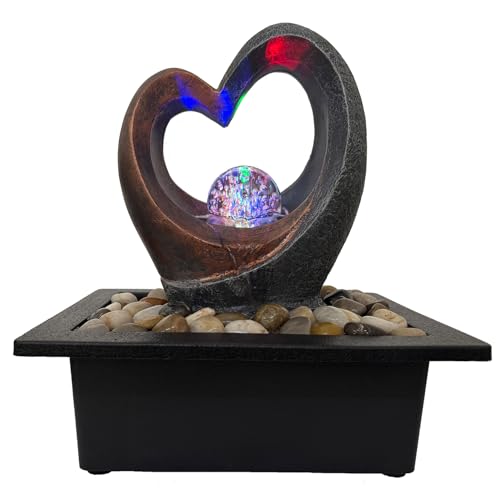 JOINDATAT Indoor Tabletop Water Fountain, Zen Meditation Waterfall Fountain with ON/Off Switch, Heart Shape Decoration with LED Light for Home Office Relaxation Decor - Image 1