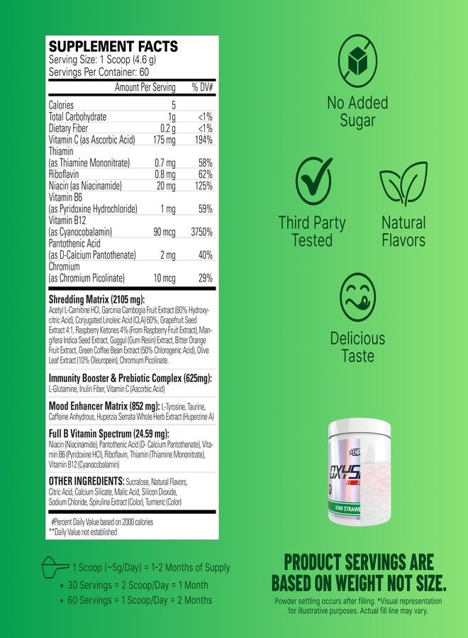 EHP Labs OxyShred Pre Workout Powder - Preworkout Powder with L Glutamine & Acetyl L Carnitine, Energy Boost Drink - Kiwi Strawberry, 60 Servings - Image 2