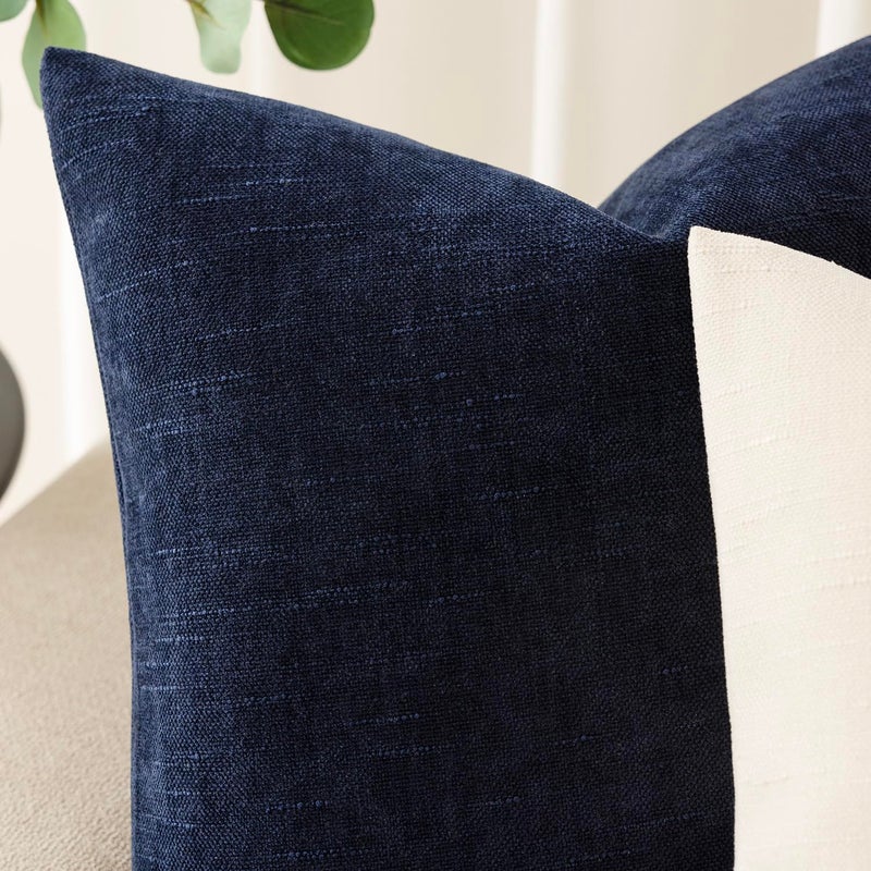 Foindtower Pack of 2 Soft Textured Throw Decorative Pillow Covers Lumbar Accent Solid Cushion Cover Cozy Farmhouse Pillow Case with Zipper for Couch Sofa Bedroom Living Room 12x20 Inch, Navy - Image 2