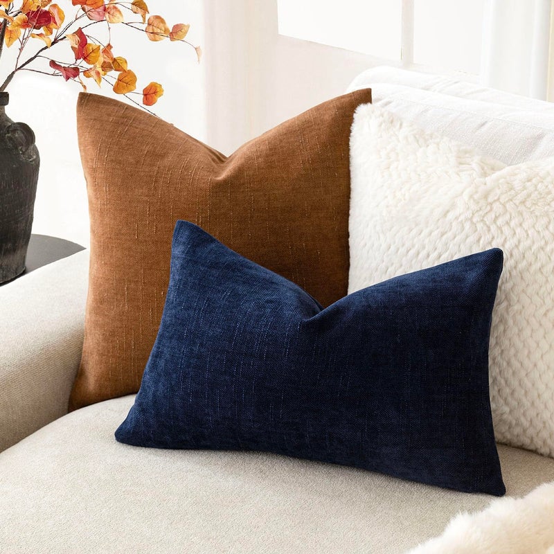 Foindtower Pack of 2 Soft Textured Throw Decorative Pillow Covers Lumbar Accent Solid Cushion Cover Cozy Farmhouse Pillow Case with Zipper for Couch Sofa Bedroom Living Room 12x20 Inch, Navy - Image 5