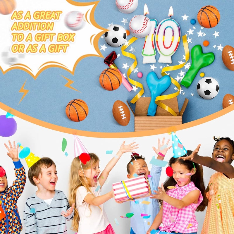 Civaner 100 Pieces Mini Stress Balls Bouncy Foam Sports Balls Including Basketball Soccer Ball Baseball Football for Sports Party Favors Mini Footballs Party FavorsSmall - Image 3