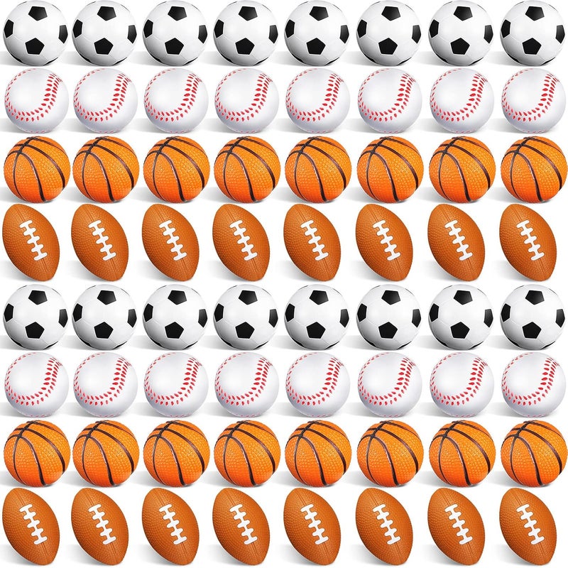 Civaner 100 Pieces Mini Stress Balls Bouncy Foam Sports Balls Including Basketball Soccer Ball Baseball Football for Sports Party Favors Mini Footballs Party FavorsSmall - Image 1