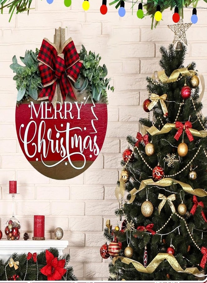 Wazoci Merry Christmas Wreath Hanging Sign for Front Door, Wooden Welcome Wreaths Sign with Bow for Holiday Rustic Farmhouse Outdoor Wall Window Decor (Merry Christmas) - Image 3