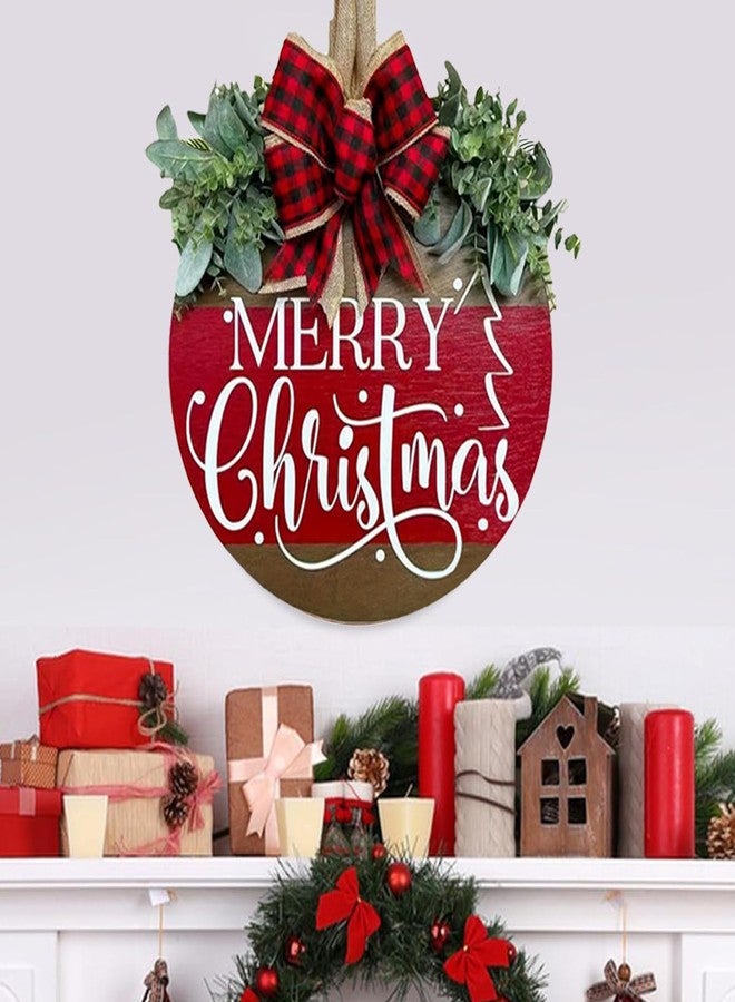 Wazoci Merry Christmas Wreath Hanging Sign for Front Door, Wooden Welcome Wreaths Sign with Bow for Holiday Rustic Farmhouse Outdoor Wall Window Decor (Merry Christmas) - Image 4