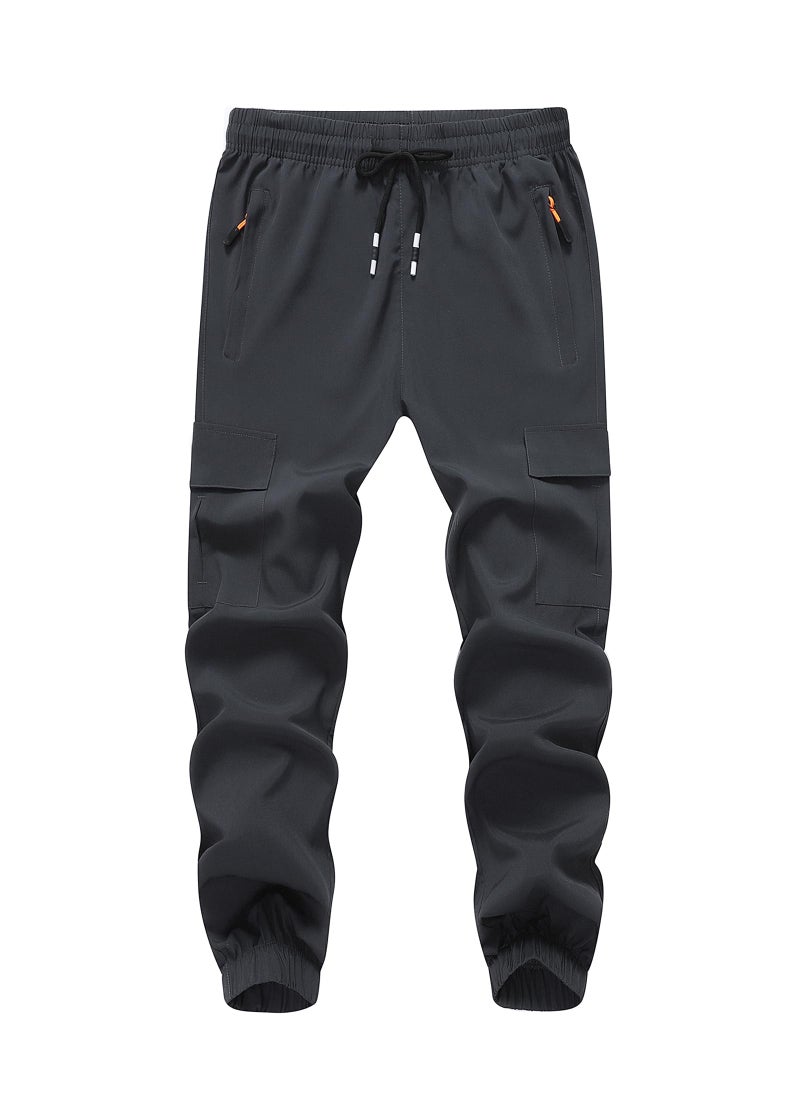 WaltZon Boy's Cargo Joggers Pants Youth Quick Dry Hiking Pull-On Lightweight Pants for Sports Outdoor with Zipper Pockets(3801-D.Gray14) - Image 1