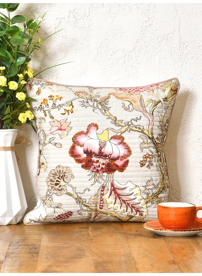 Clasiko Cotton 300 TC Cushion Covers Set of 5; 16X16 Inches; Multicolor Flowers On Beige - Image 4