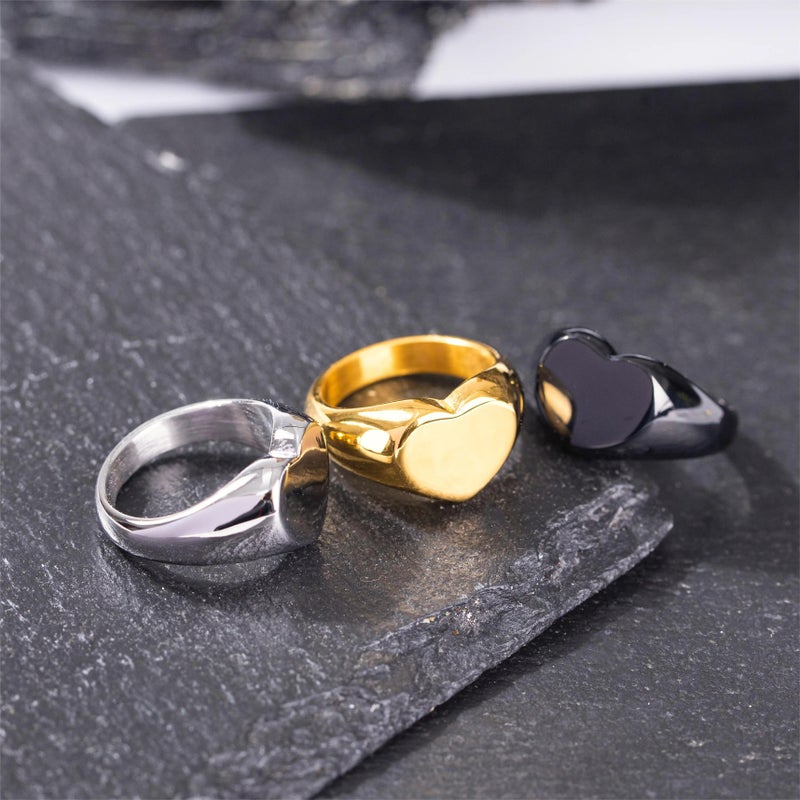 Bluejw Men's 18k Gold Plated Stainless Steel Signet Ring – Geometric Round Logo Engraved Finger Ring for Men - Image 1