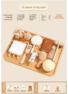Week-catching Supplies Props One-year-old Set Boys And Girls Birthday Ceremony Layout Full Set Of Log Style Lottery Carpet Modern-Color:[astronaut + Official Print] 12 Pieces Of Log Style Weekly Props [collect And Purchase To Get Birthday