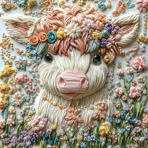 MINIWAN Crystal Highland Cow 500 Piece Puzzles for Adults Cute Cow Flower Animal Jigsaw Puzzles 500 Pieces Highland Cow Diamond Art Difficult Unique Family Challenging Puzzle 20x20 - Image 1