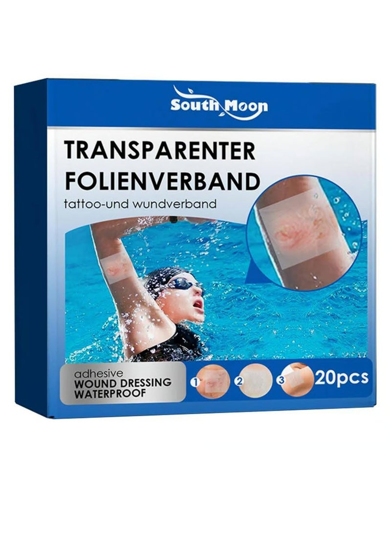 SOUTH MOON 20Pcs Transparenter Folienverband Adhesive Wound Dressing Waterproof Bandage First Aid Adhesive Bandage Band Aid Sticking Plaster Transparent Waterproof Skin Protectors Stretch Adhesive Bandage  - Image 1