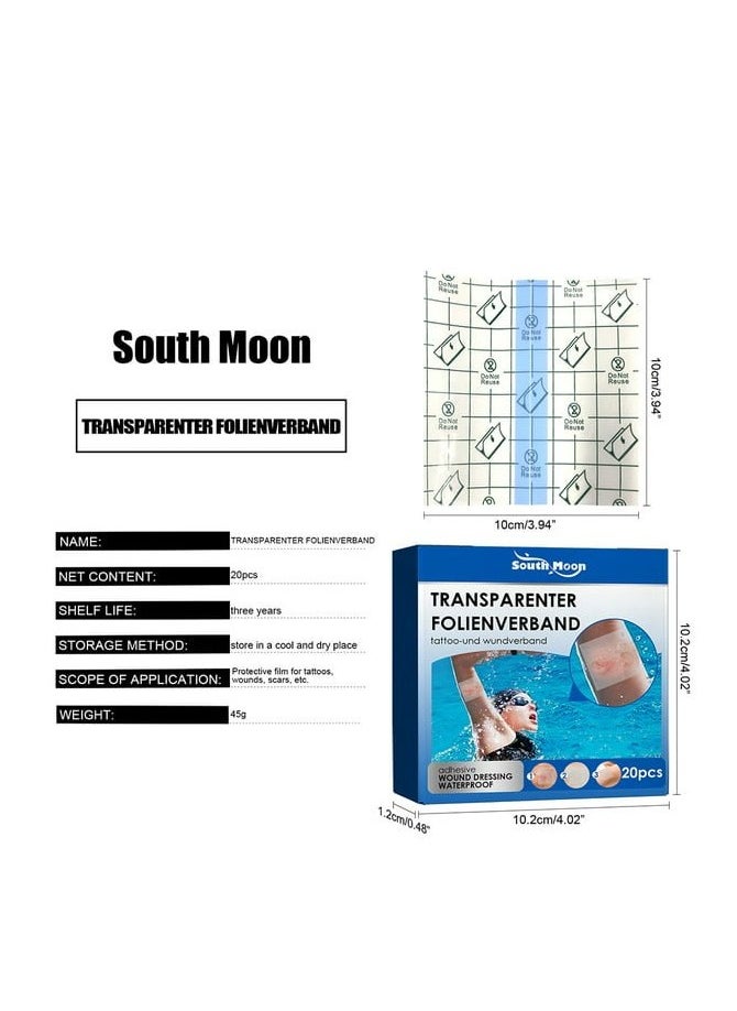 SOUTH MOON 20Pcs Transparenter Folienverband Adhesive Wound Dressing Waterproof Bandage First Aid Adhesive Bandage Band Aid Sticking Plaster Transparent Waterproof Skin Protectors Stretch Adhesive Bandage  - Image 4