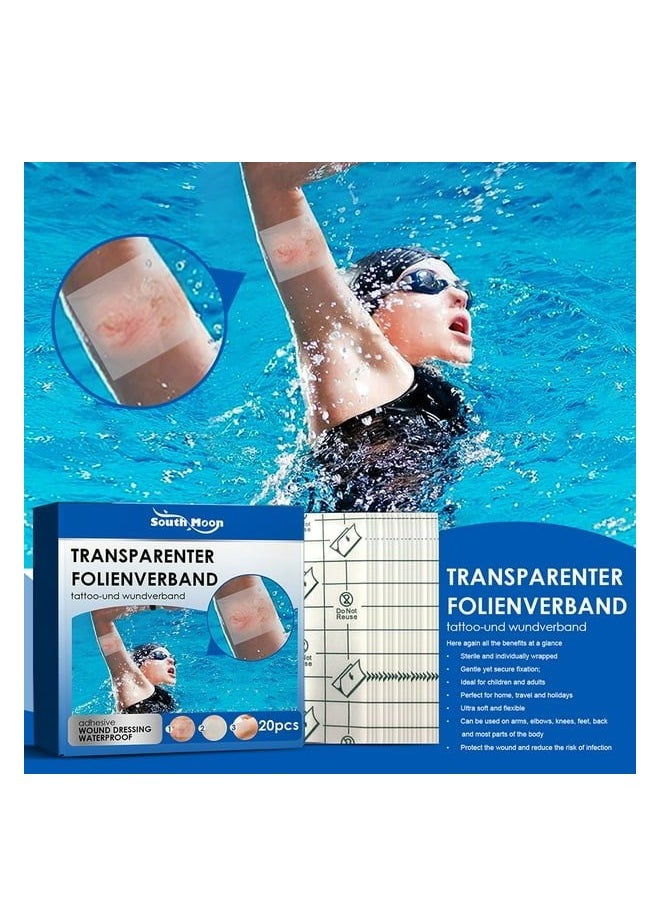 SOUTH MOON 20Pcs Transparenter Folienverband Adhesive Wound Dressing Waterproof Bandage First Aid Adhesive Bandage Band Aid Sticking Plaster Transparent Waterproof Skin Protectors Stretch Adhesive Bandage  - Image 3