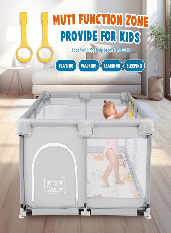 Infant Master Grey Baby & Toddler Playpen, 49''x49'', Portable with Mat & Ring, Safe Foam Cover, External Zipper, Suitable for Kids Under 3 Years - Image 5