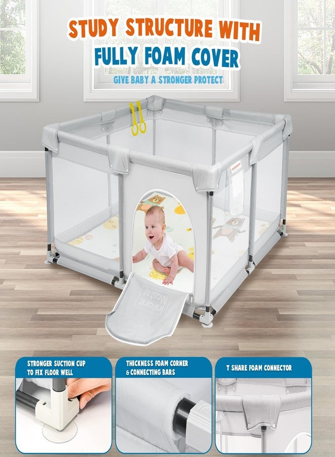 Infant Master Grey Baby & Toddler Playpen, 49''x49'', Portable with Mat & Ring, Safe Foam Cover, External Zipper, Suitable for Kids Under 3 Years - Image 4