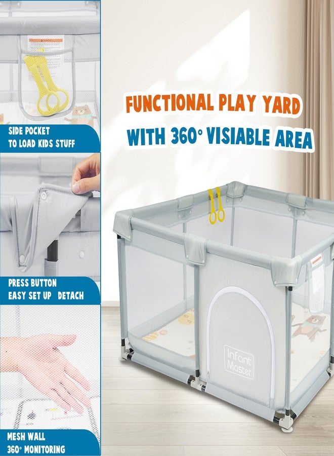 Infant Master Grey Baby & Toddler Playpen, 49''x49'', Portable with Mat & Ring, Safe Foam Cover, External Zipper, Suitable for Kids Under 3 Years - Image 3