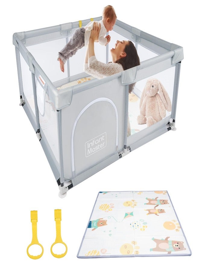 Infant Master Grey Baby & Toddler Playpen, 49''x49'', Portable with Mat & Ring, Safe Foam Cover, External Zipper, Suitable for Kids Under 3 Years - Image 1