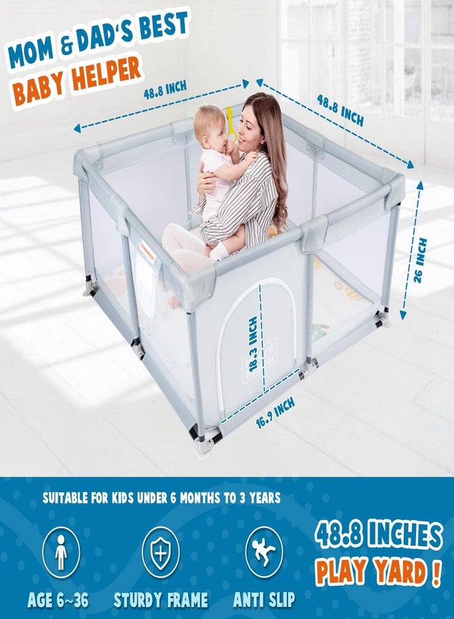 Infant Master Grey Baby & Toddler Playpen, 49''x49'', Portable with Mat & Ring, Safe Foam Cover, External Zipper, Suitable for Kids Under 3 Years - Image 2