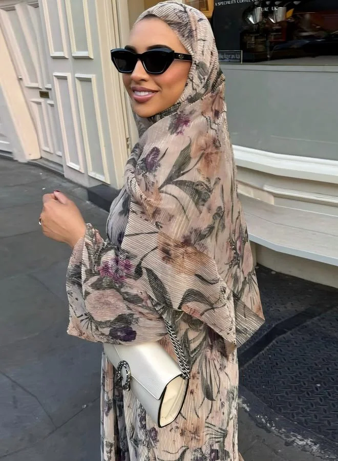 Take Two  Floral Placement Print Open Abaya for Women | Best Price UAE