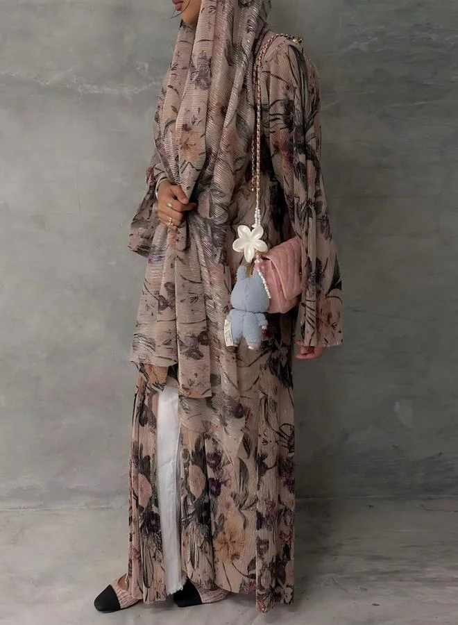 Take Two  Floral Placement Print Open Abaya for Women | Best Price UAE