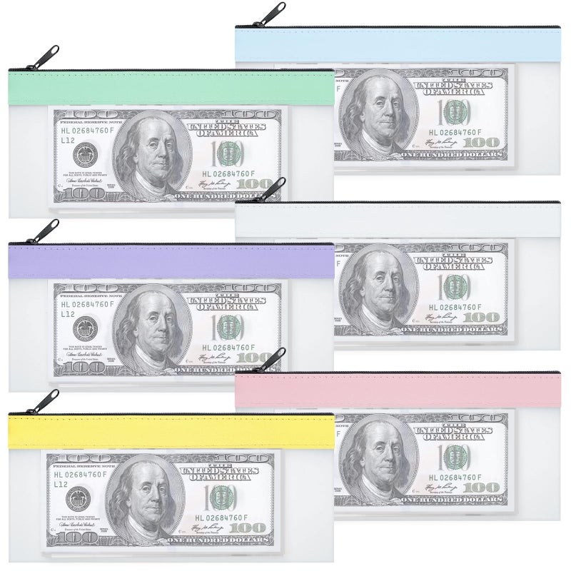 6 Pieces Money Bags with Zipper Cash Envelopes 7839 Inch 6 Colors Money Pouch Clear Bank Deposit Coin Bag for MultiPurpose Check Wallet Collectors
