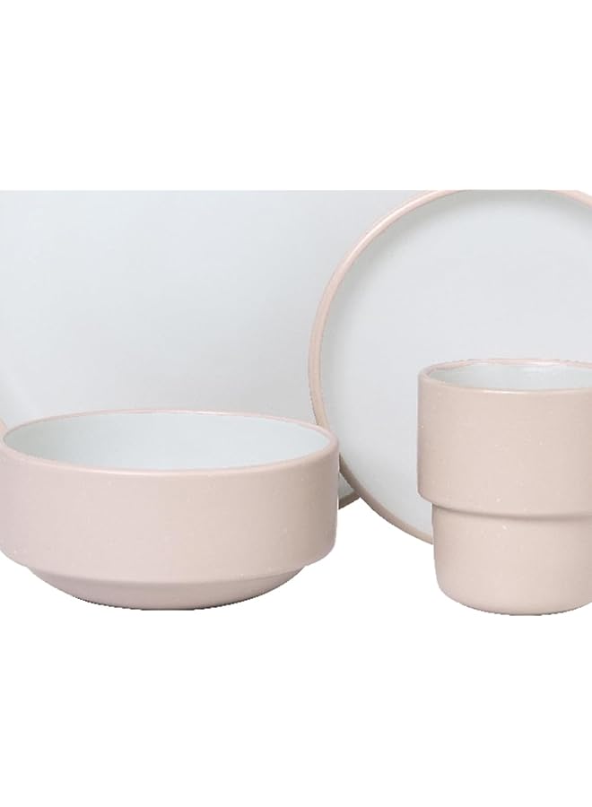 بين سيرفي طقم عشاء من الفخار بتصميم عصري وأنيق، مكون من 16 قطعة، باللونين الوردي والأبيض، 41270130/P - Image 2