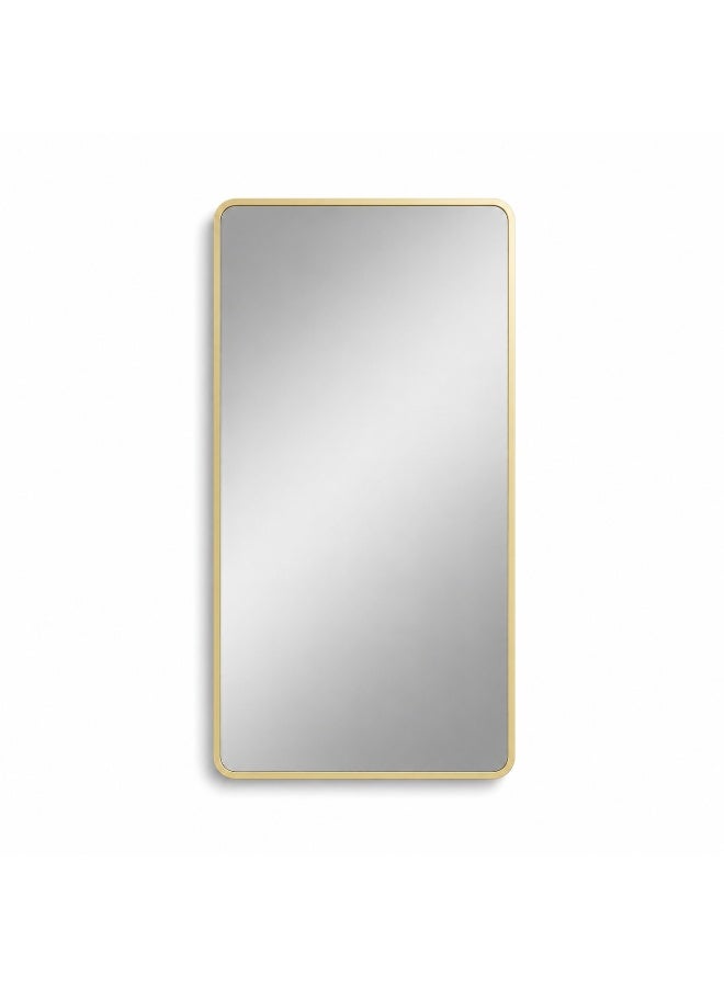 alsaada home Rectangular Wall Mounted Decor Mirror with Metal Frame, 160x80 cm - Gold - Image 1