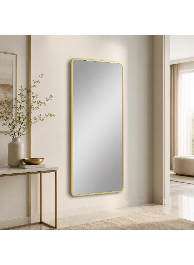 alsaada home Rectangular Wall Mounted Decor Mirror with Metal Frame, 160x80 cm - Gold - Image 2