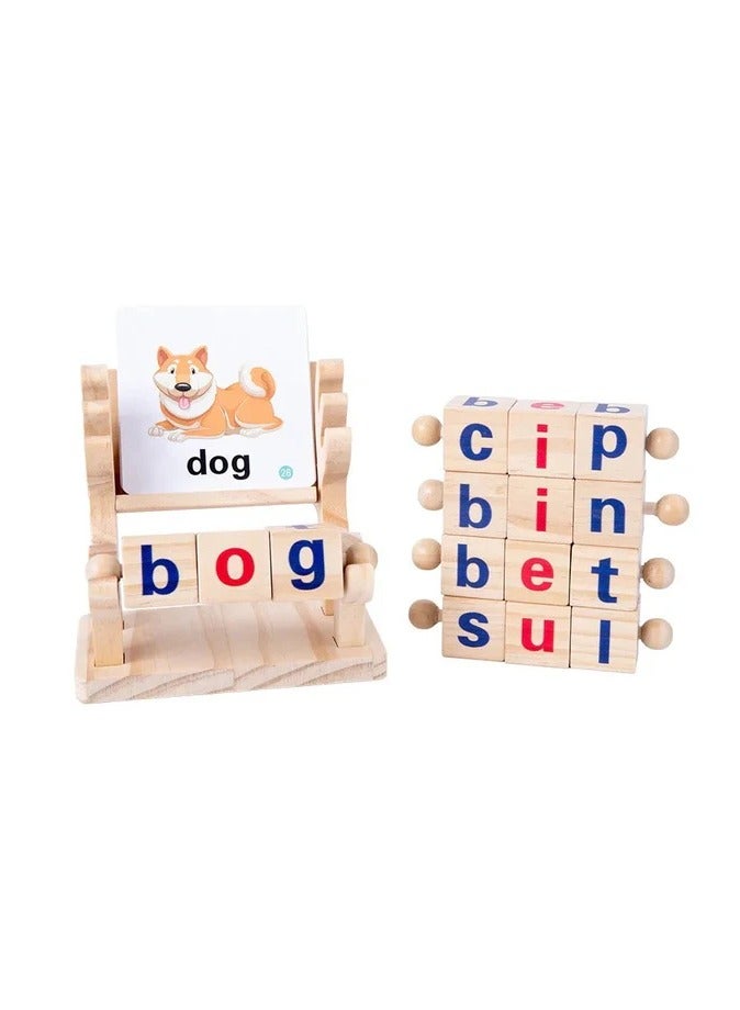 Wooden Reading Blocks Short Vowel Spelling Games - Image 1