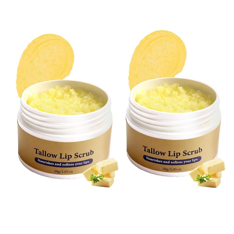 General standard compliant quality Tallow Sugar Lip Scrub Exfoliator & Moisturizer, Natural Lip Care for Dark Lips to Exfoliate, Lips Scrubber Exfoliant for Soft, Smooth Skin, Gently Remove Flaky Dead Skin, Nourishing & Repairing 2Pcs General need oriented design - Image 1